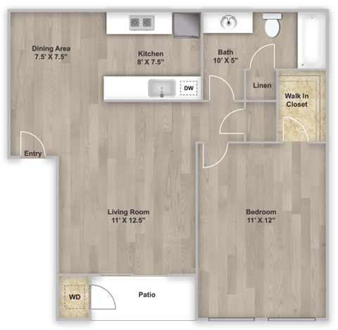 One bedroom floorplan layout